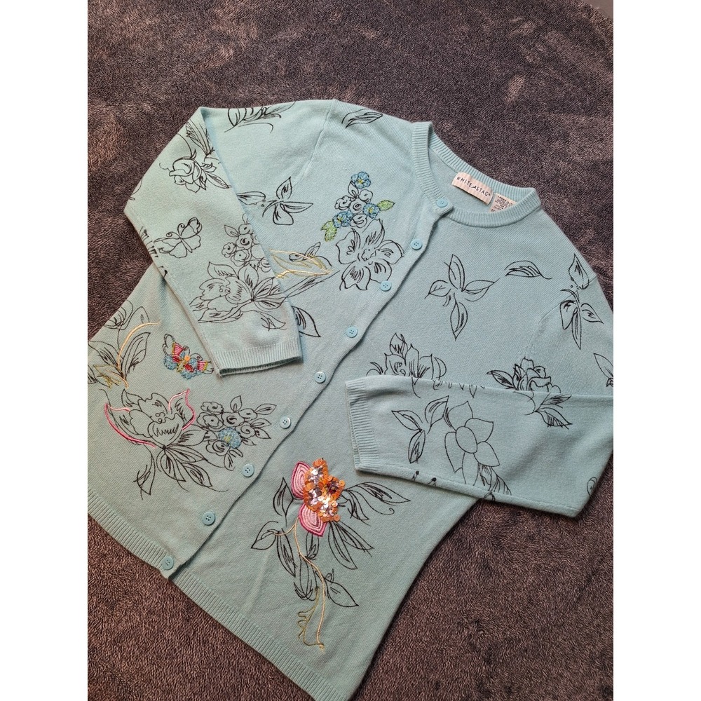 Vtg White Stag Button Up Novelty Cardigan‎ Sweater Womens S Turquoise Ethereal